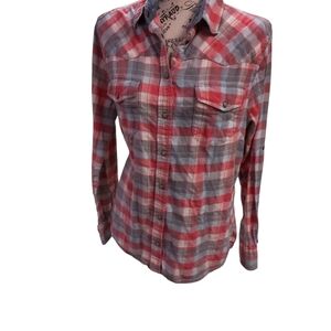 Orange and Gray Notched Collar Button Down Shirt